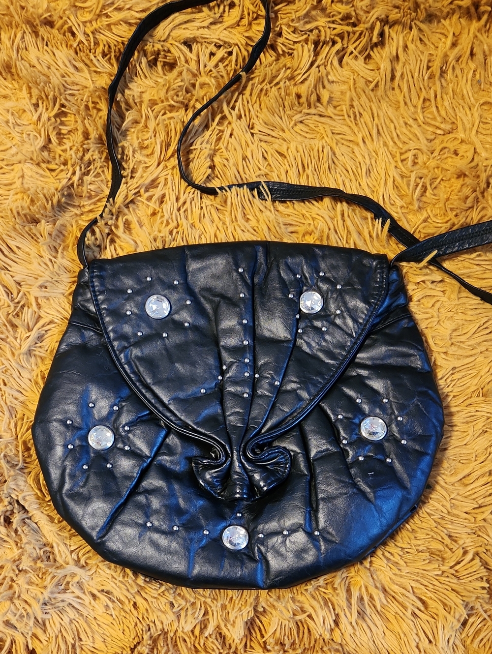 Vintage Black Crossbody Shoulder Bag with Crystal Accents